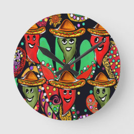 Cinco de Mayo Peppers Rund Klocka