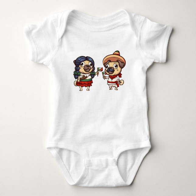 Cinco De Mayo Pugs Baby Bodykostym T Shirt (Framsida)