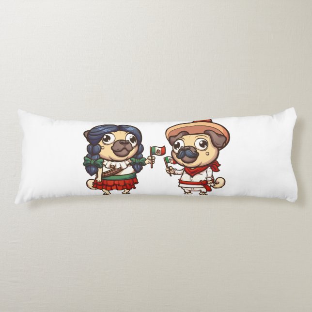 Cinco De Mayo Pugs Body Pillow Kroppskudde (Framsidan)