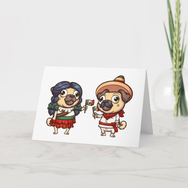 Cinco De Mayo Pugs Greeting Card (tomt) Kort (Framsida)