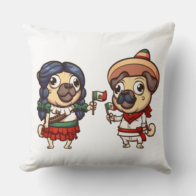 Cinco De Mayo Pugs Pillow Kudde (Framsida)