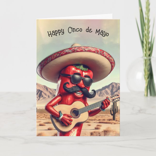 Cinco de Mayo Red Chili Pepper Guitarist Kort (Framsida)