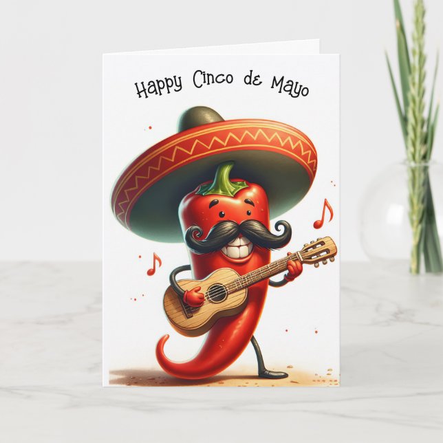 Cinco de Mayo Red Chili Pepper Musician Kort (Framsida)