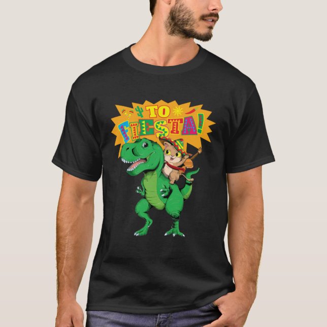 Cinco de Mayo  Rex Dinosaur and Cats T Shirt (Framsida)