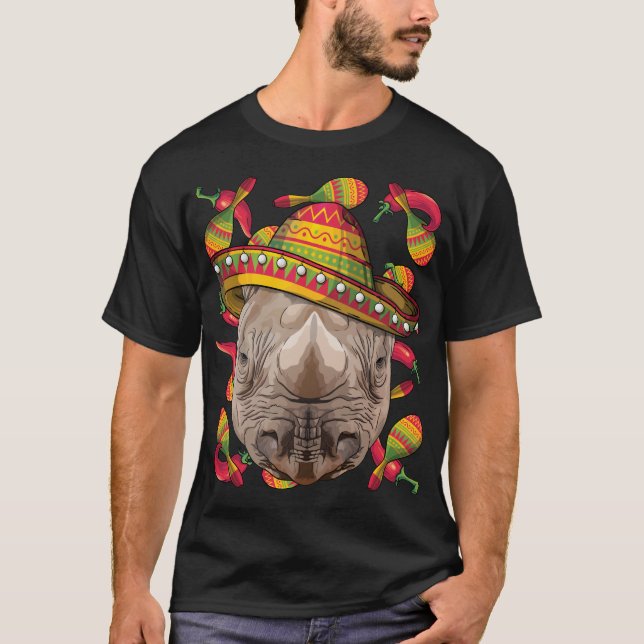 Cinco de Mayo Rhinoceros Sombrero Mexican Rhino Fi T Shirt (Framsida)