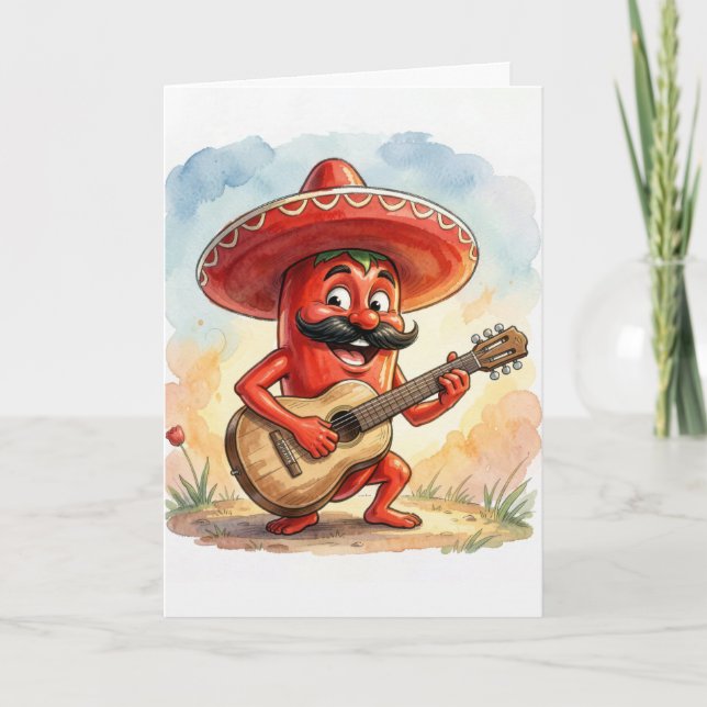 Cinco de Mayo Röd Chilipeppar Gitarrist Kort (Framsida)