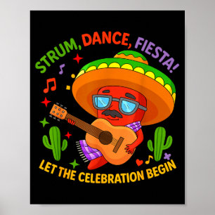 Cinco de mayo rolig chilipeppar sombrero strum poster