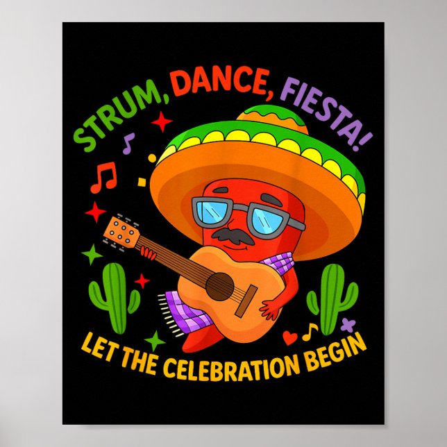 Cinco de mayo rolig chilipeppar sombrero strum poster (Framsidan)