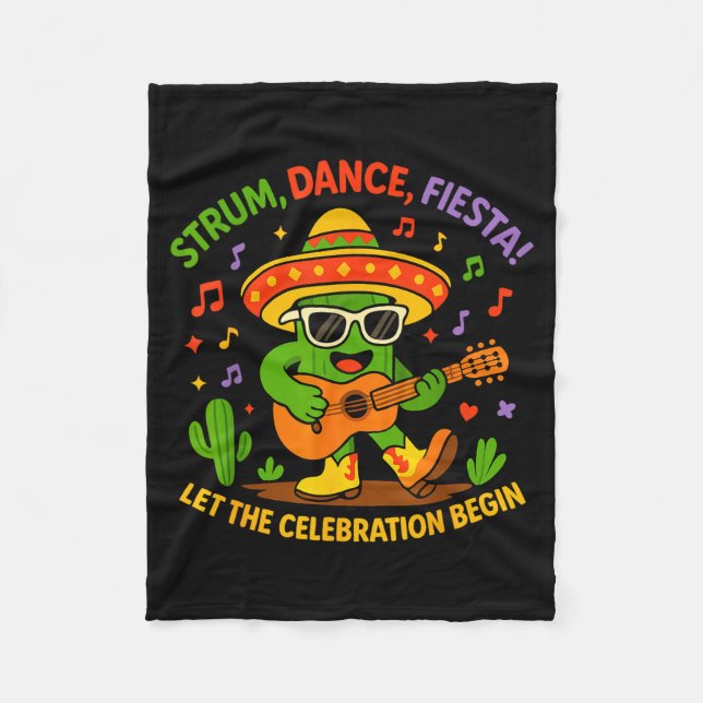 Cinco de mayo rolig kaktus sombrero spela dansCinc Fleecefilt (Framsidan)