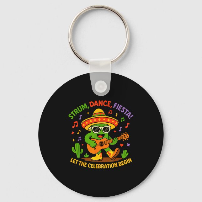Cinco de mayo rolig kaktus sombrero strum dansCin Nyckelring (Framsida)