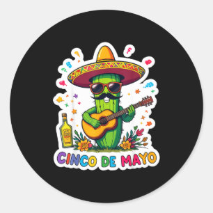 Cinco de mayo rolig mexikansk kaktus solglasögonCi Runt Klistermärke