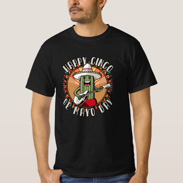 Cinco De Mayo Rolig Mexikansk Kaktus Spelar Gitarr T Shirt (Framsida)