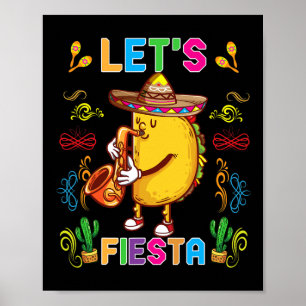Cinco De Mayo Roligt Taco Sombrero Låt oss Fiesta Poster