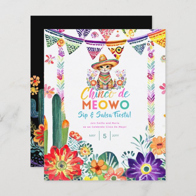 Cinco De Mayo Sip och Salsa Funny Cat FIESTA (Fram/baksida)