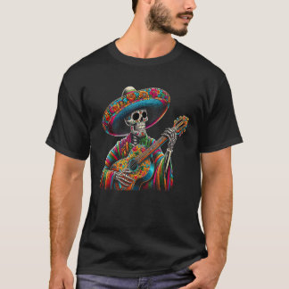 Cinco De Mayo Skeleton Skull Sombreros Guitar T Shirt