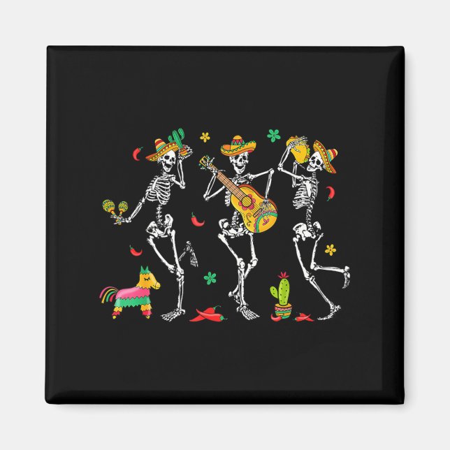 Cinco De Mayo Skelett Dant Mexikansk Sombrero Fi Magnet (Framsidan)