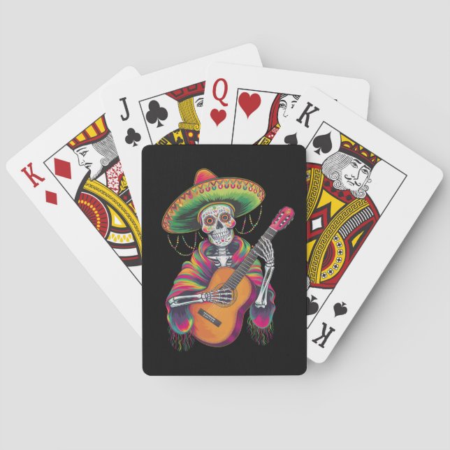 Cinco De Mayo Skelett Skalle Fiesta Gitarr Casinokort (Baksidan)