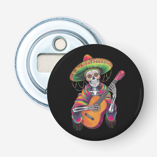 Cinco De Mayo Skelett Skalle Fiesta Gitarr Flasköppnare (Framsidan)