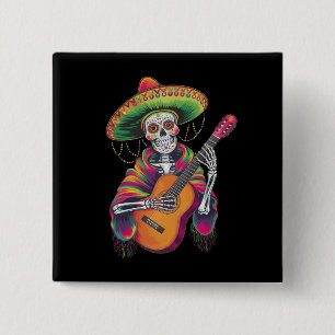 Cinco De Mayo Skelett Skalle Fiesta Gitarr Knapp
