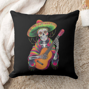 Cinco De Mayo Skelett Skalle Fiesta Gitarr Kudde