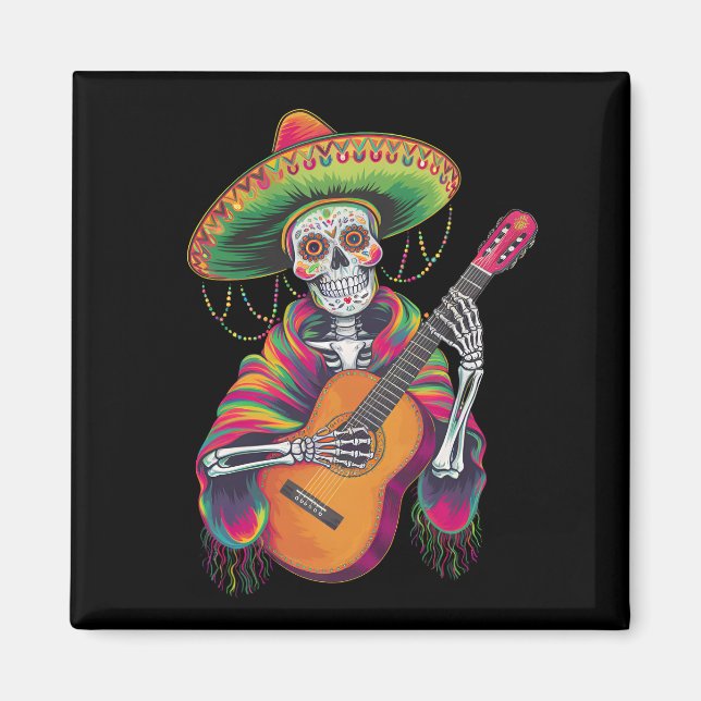 Cinco De Mayo Skelett Skalle Fiesta Gitarr Magnet (Framsidan)