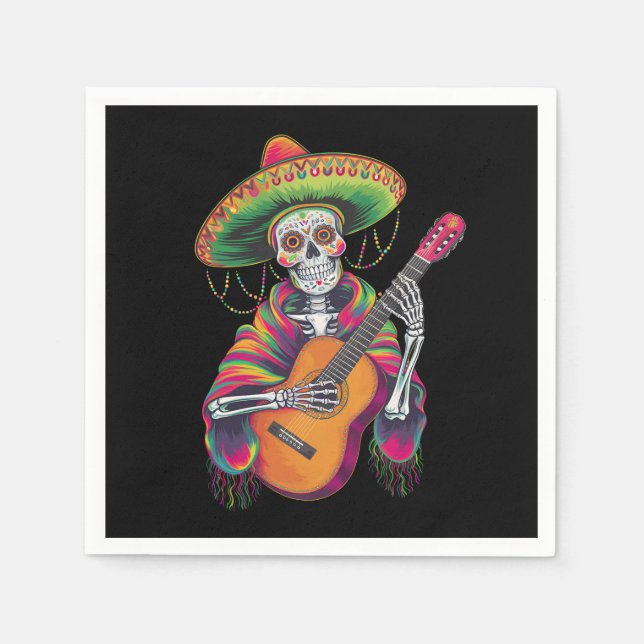 Cinco De Mayo Skelett Skalle Fiesta Gitarr Pappersservett (Framsidan)