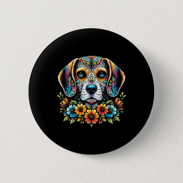 Cinco De Mayo Socker Skalle Blomma Beagle Hund  Knapp (Framsida)