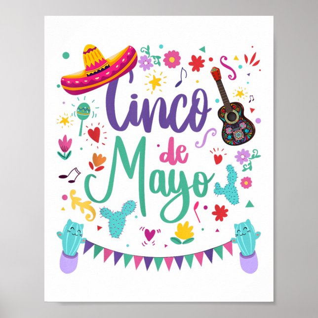 Cinco De Mayo Sombrero Guitar,cactus Fiesta for Wo Poster (Framsidan)