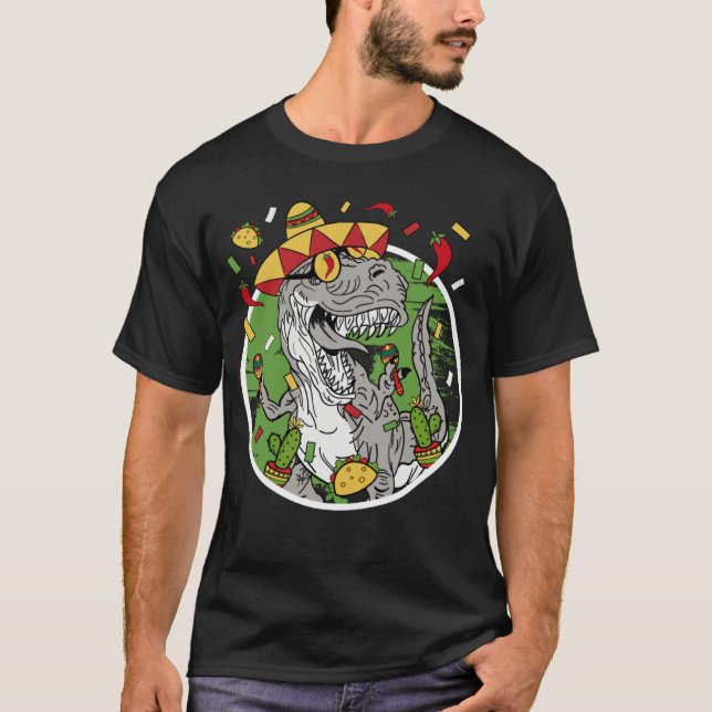 Cinco De Mayo Sombrero Hat Dinosaur Kids Boys Mexi T Shirt (Framsida)