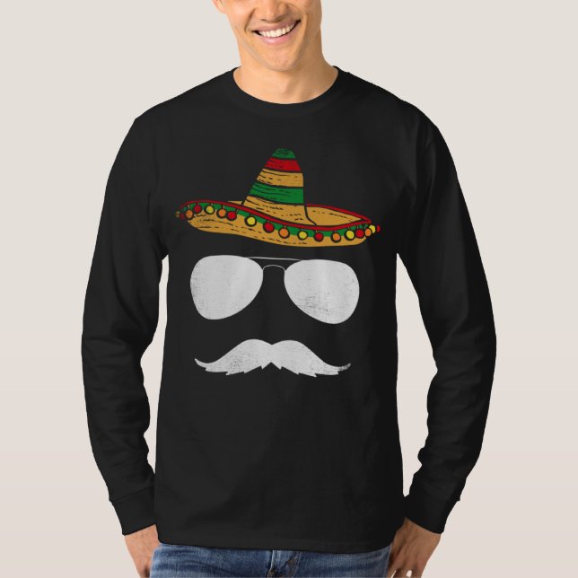 Cinco De Mayo Sombrero Mustache Face Sunglasses Me T Shirt (Framsida)
