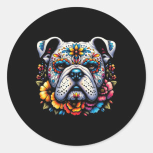 Cinco De Mayo Sugar Skull Flower Bulldog Runt Klistermärke