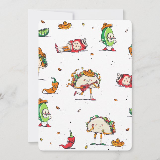 cinco de mayo tacos kawaii mexican inbjudningar (Framsida)