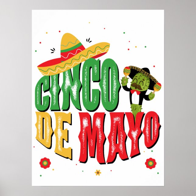 Cinco De Mayo with Hat Cactus Funny Cinco De Mayo Poster (Framsidan)