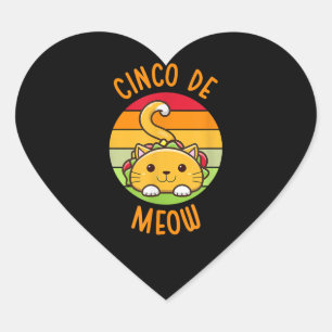 Cinco De Meow Cinco De Mayo Funny Tacos Cat Lover Hjärtformat Klistermärke