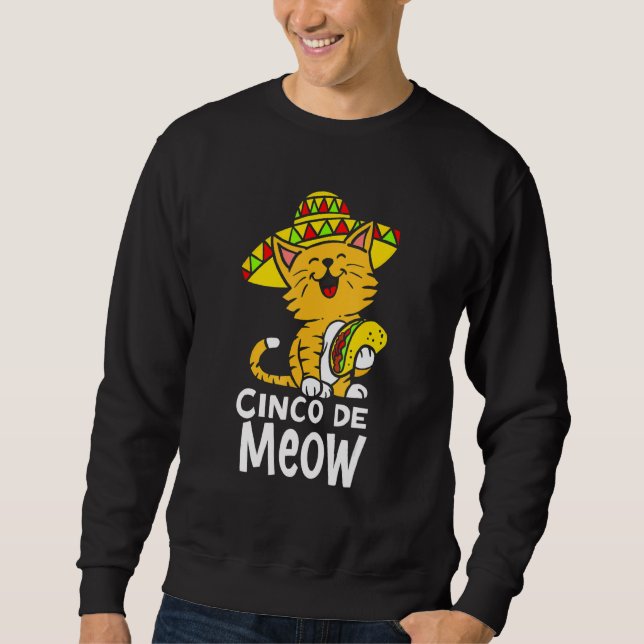 Cinco de Meow Cute Cinco de Mayo Sombrero Taco Cat Lång Ärmad Tröja (Framsida)