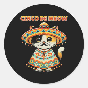 Cinco De Meow Funny Cat Sombrero Fiesta Humor Runt Klistermärke