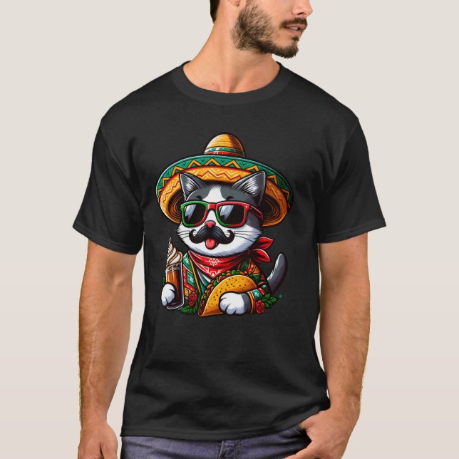 Cinco De Meow Funny Cat Taco Mexican Fiesta T Shirt (Framsida)