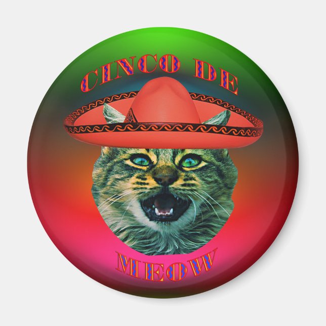 Cinco De Meow Grått Cat Cinco De Mayo Mexico Refri Magnet (Framsidan)