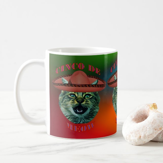 Cinco De Meow Grått Cat Cinco De Mayo Mexiko Kaffemugg (Med munk)