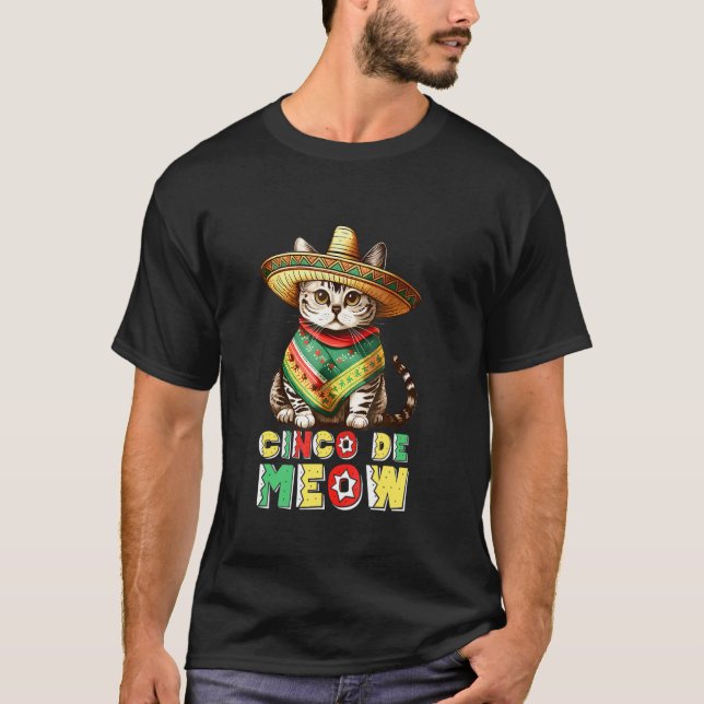 Cinco De Meow Katt Sombrero Poncho Cinco De Mayo K T Shirt (Framsida)