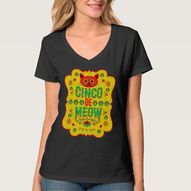 Cinco De Meow Mayo Floral Cute Cat Mexican Fiesta  T Shirt (Framsida)