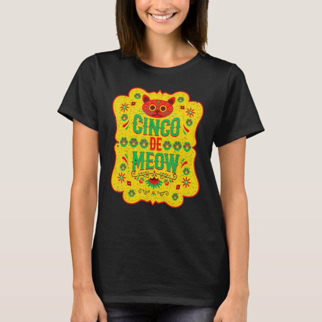 Cinco De Meow Mayo Floral Cute Cat Mexican Fiesta  T Shirt (Framsida)
