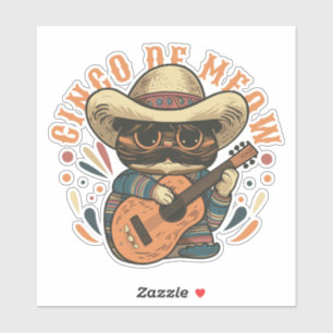 CINCO DE MEOW MEXICAN CAT with GUITAR Klistermärken