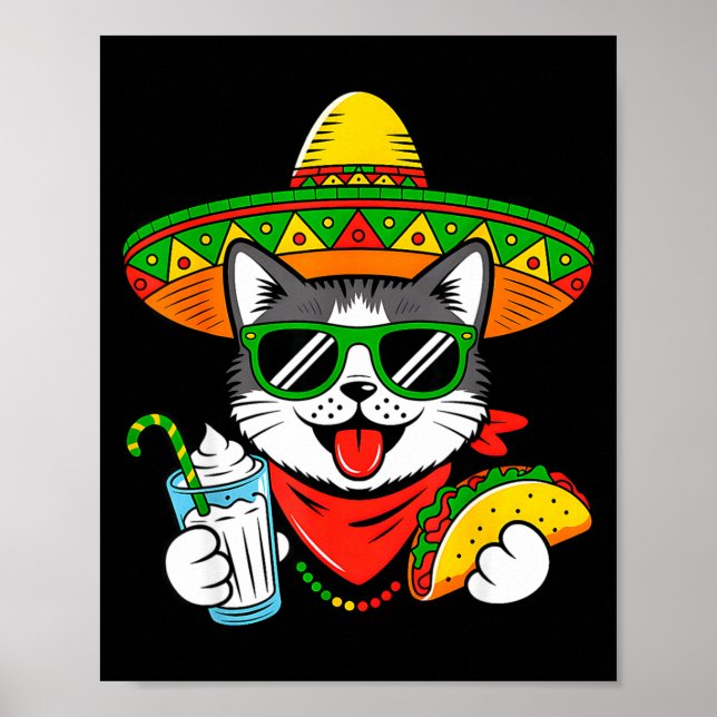 Cinco De Meow Rolig Katt Taco Mexikansk Fiesta Fes Poster (Framsidan)