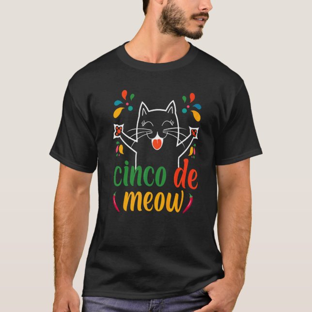 Cinco De Meow Söt Mex Katt Kostym Cinco De Mayo T Shirt (Framsida)