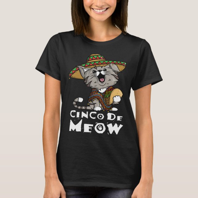 Cinco De Meow with Smiling Cat Taco and Sombrero T Shirt (Framsida)