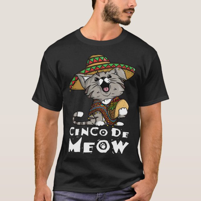 Cinco De Meow with Smiling Cat Taco and Sombrero T Shirt (Framsida)