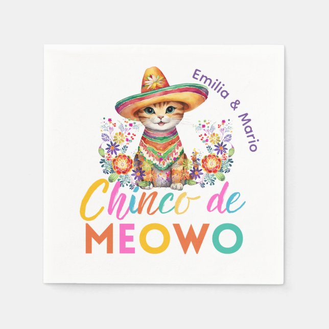 Cinco De Meowo Cute Cat Fiesta Party Anpassningsba Pappersservett (Framsidan)