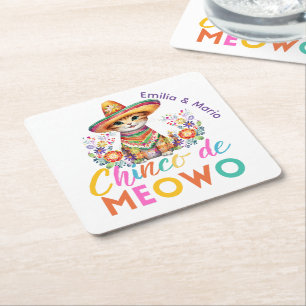 Cinco De Meowo Cute Cat Fiesta Party Anpassningsba Underlägg Papper Kvadrat