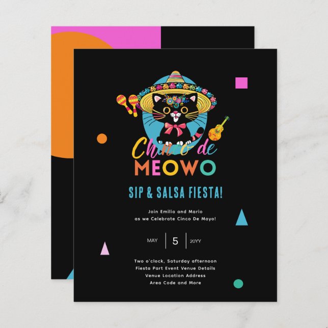 Cinco De Meowo Roligt Fiesta Cat Mayo Party (Fram/baksida)